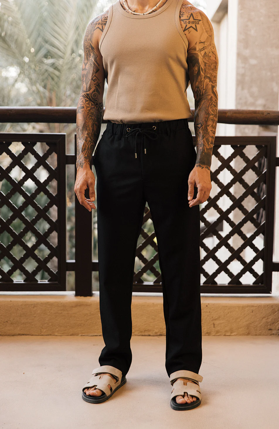Deveron Tailored Drawstring Trousers in Black - Happy Cabbage London