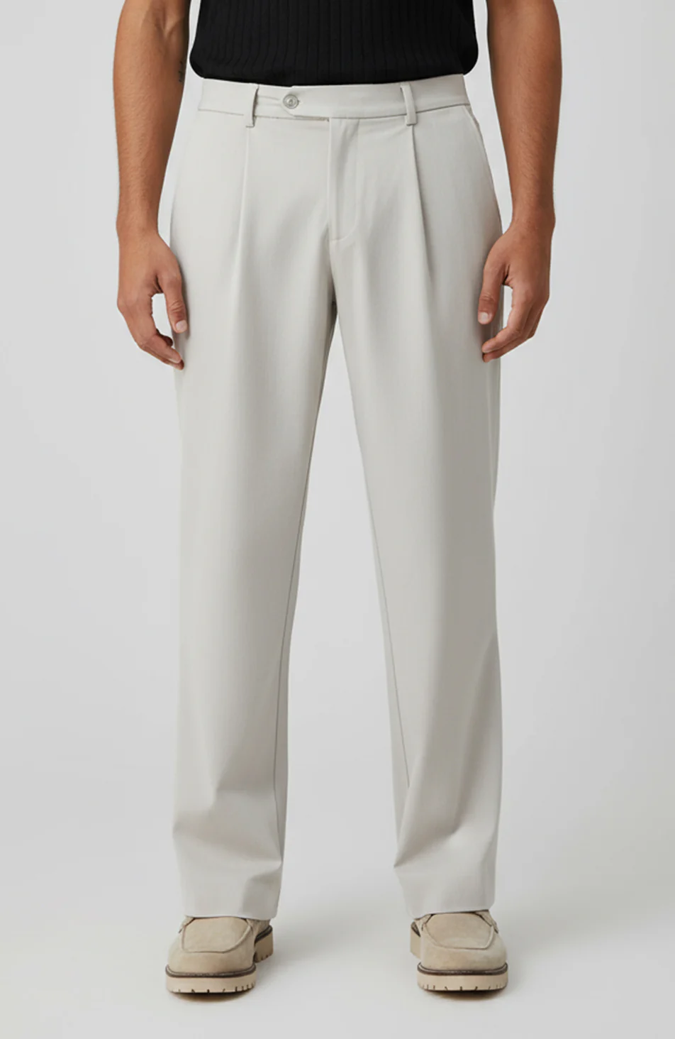 Como Relaxed Fit Pleated Tailored Trousers in Beige - Happy Cabbage London