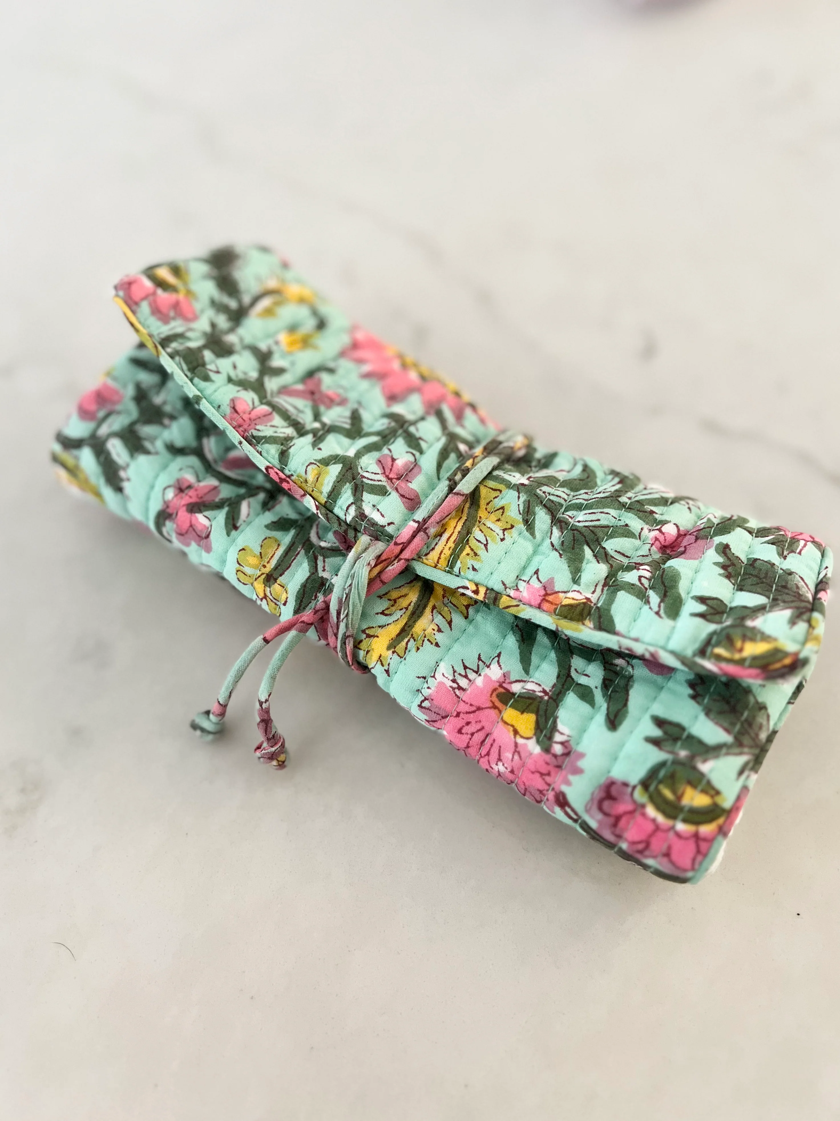 Block Print Jewellery Roll - Turquoise - Happy Cabbage London