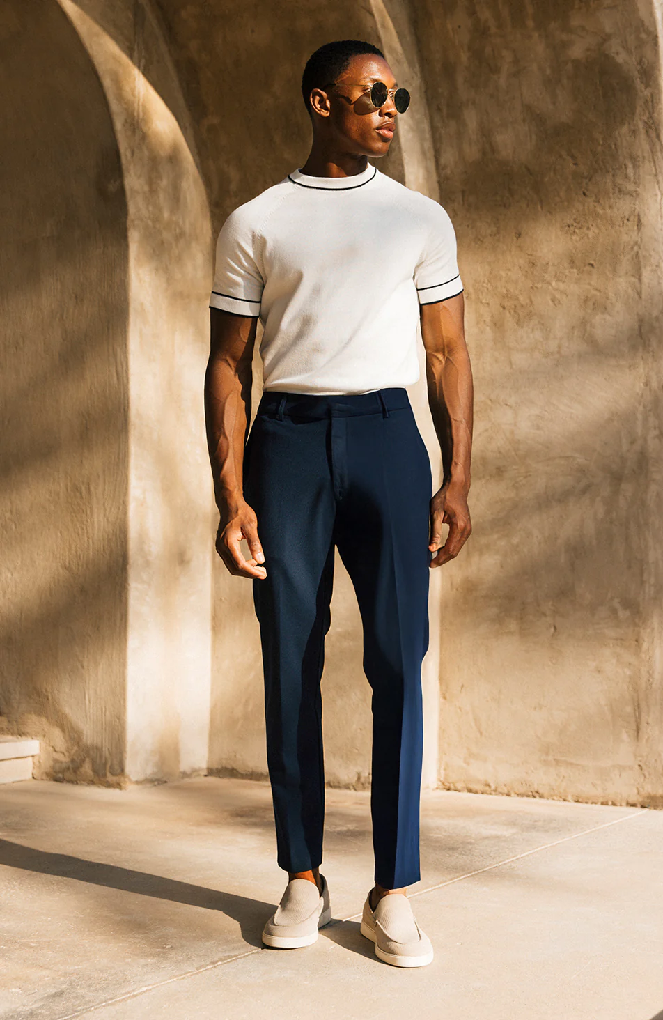 Aster Tailored Stretch Slim Leg Trousers in Navy - Happy Cabbage London
