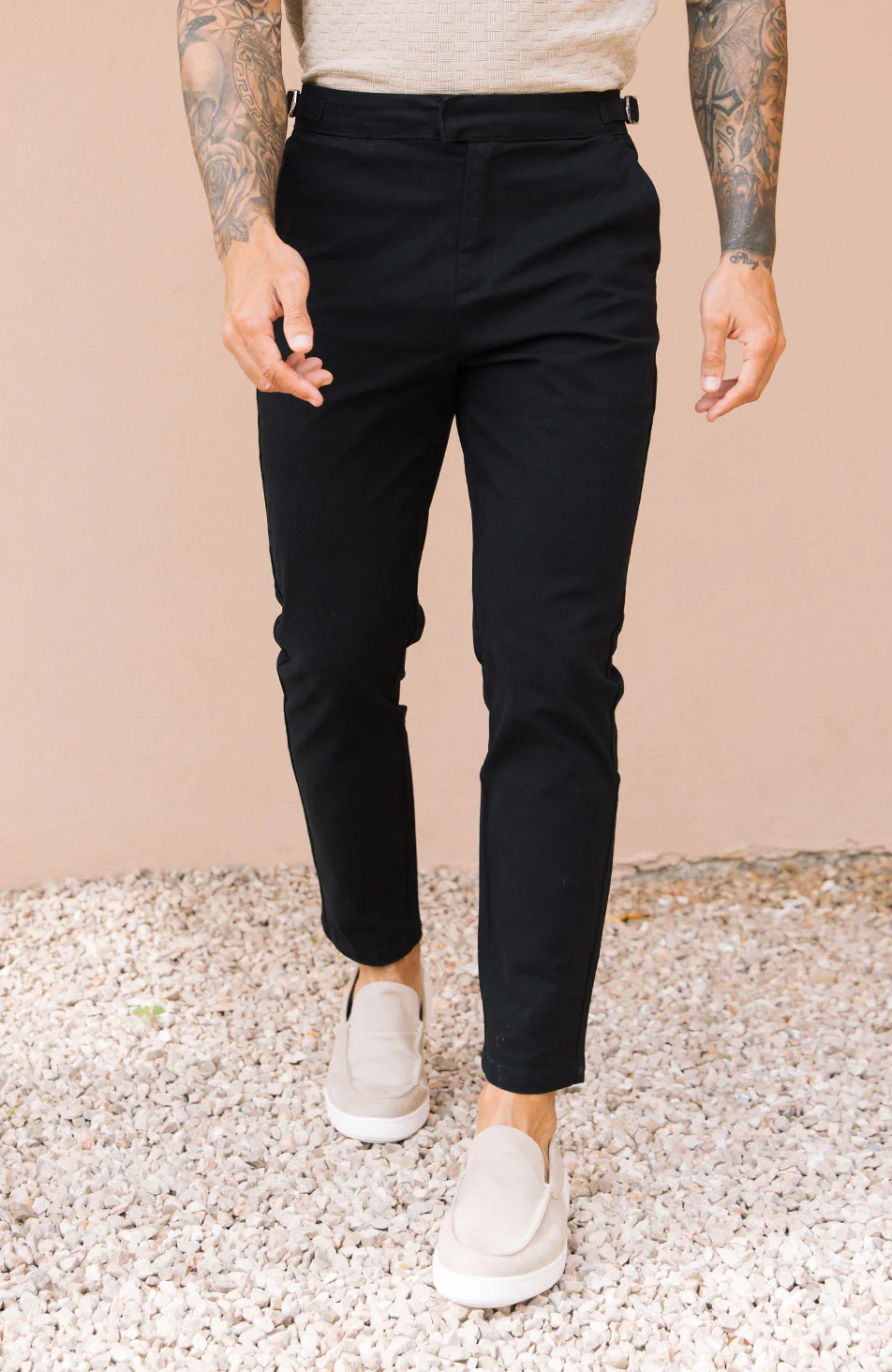 Beaufort Stretch Chinos in Black - Happy Cabbage London