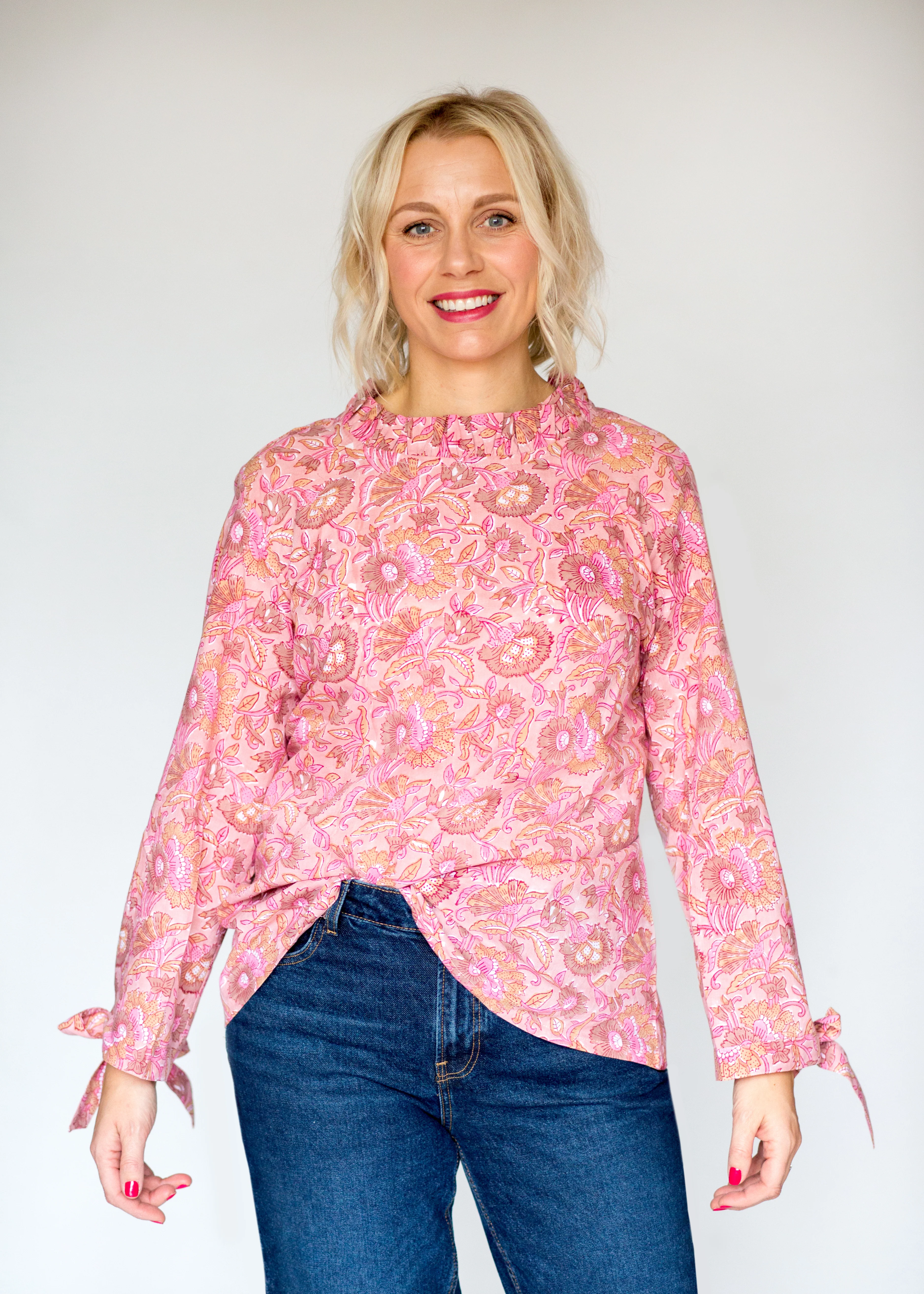 SALE Bow Collar Blouse - Soft Pink - Happy Cabbage London