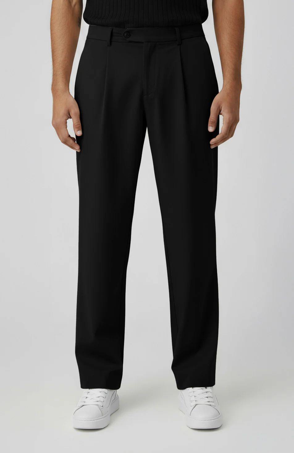Como Relaxed Fit Pleated Tailored Trousers in Black - Happy Cabbage London