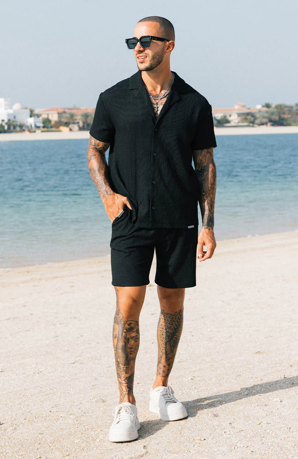 Eivissa Slim Stretch Shorts in Black - Happy Cabbage London