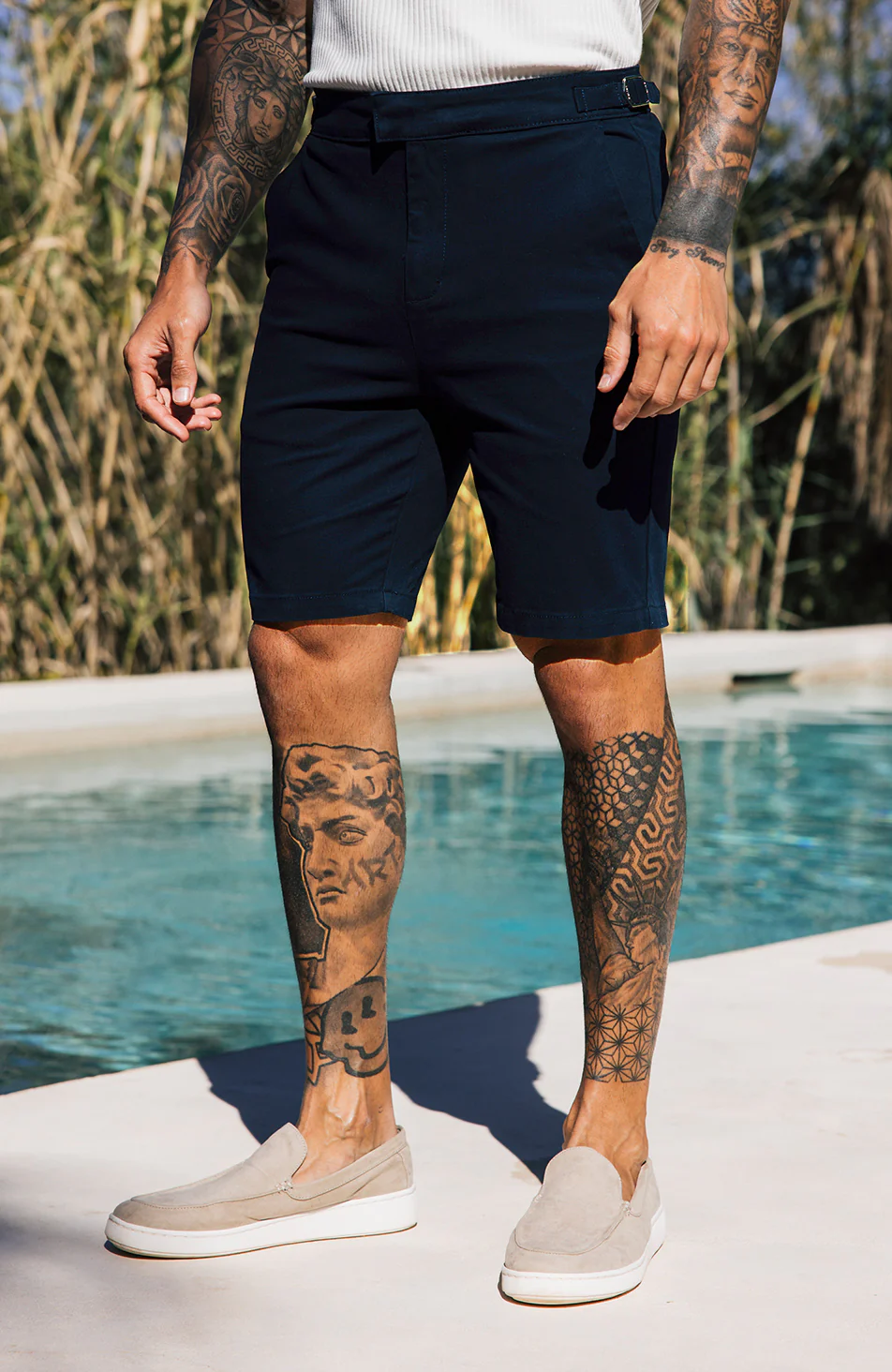 Beaufort Stretch Chino Shorts in Navy - Happy Cabbage London