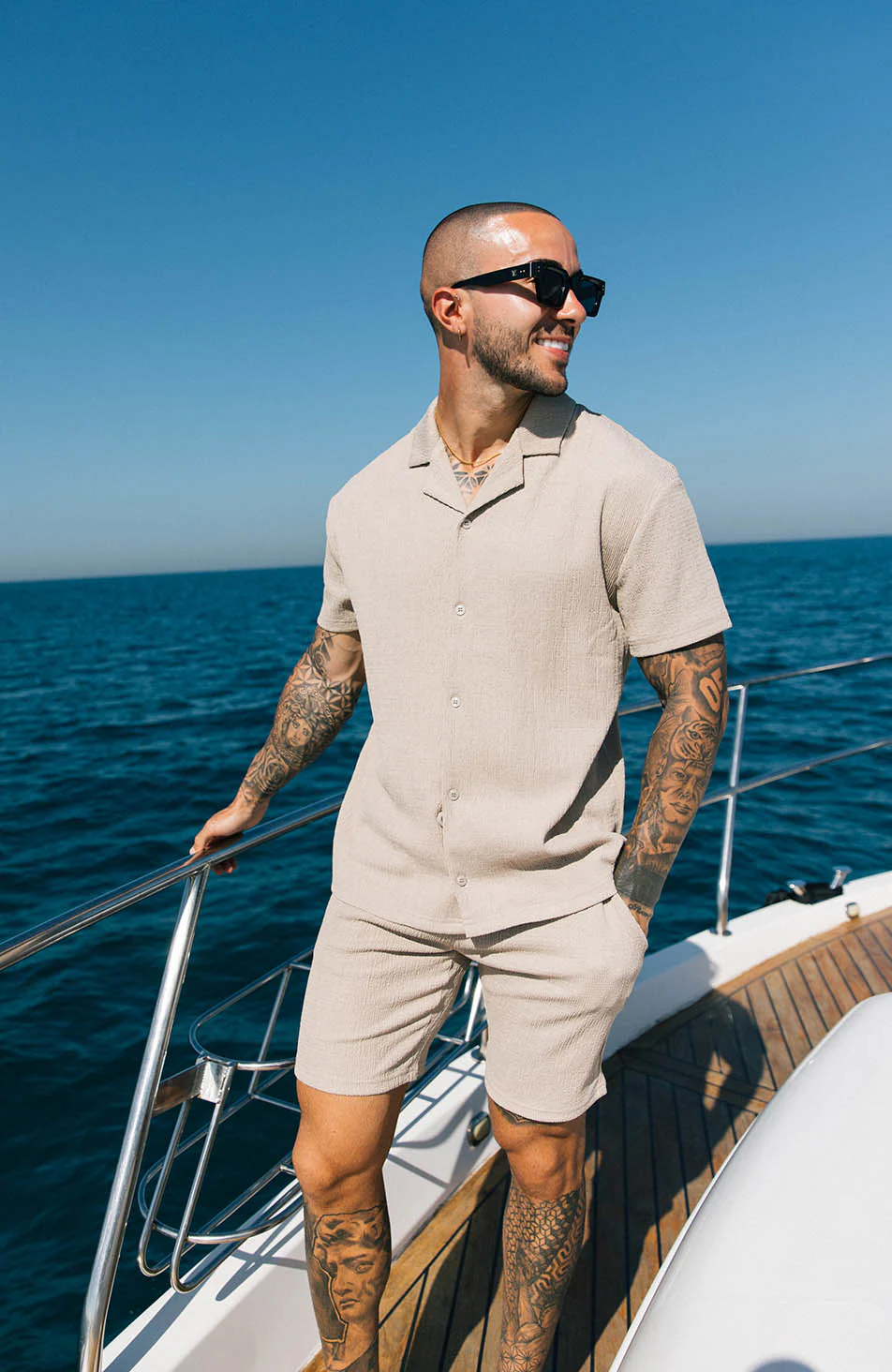 Eivissa Slim Stretch Shorts in Taupe - Happy Cabbage London