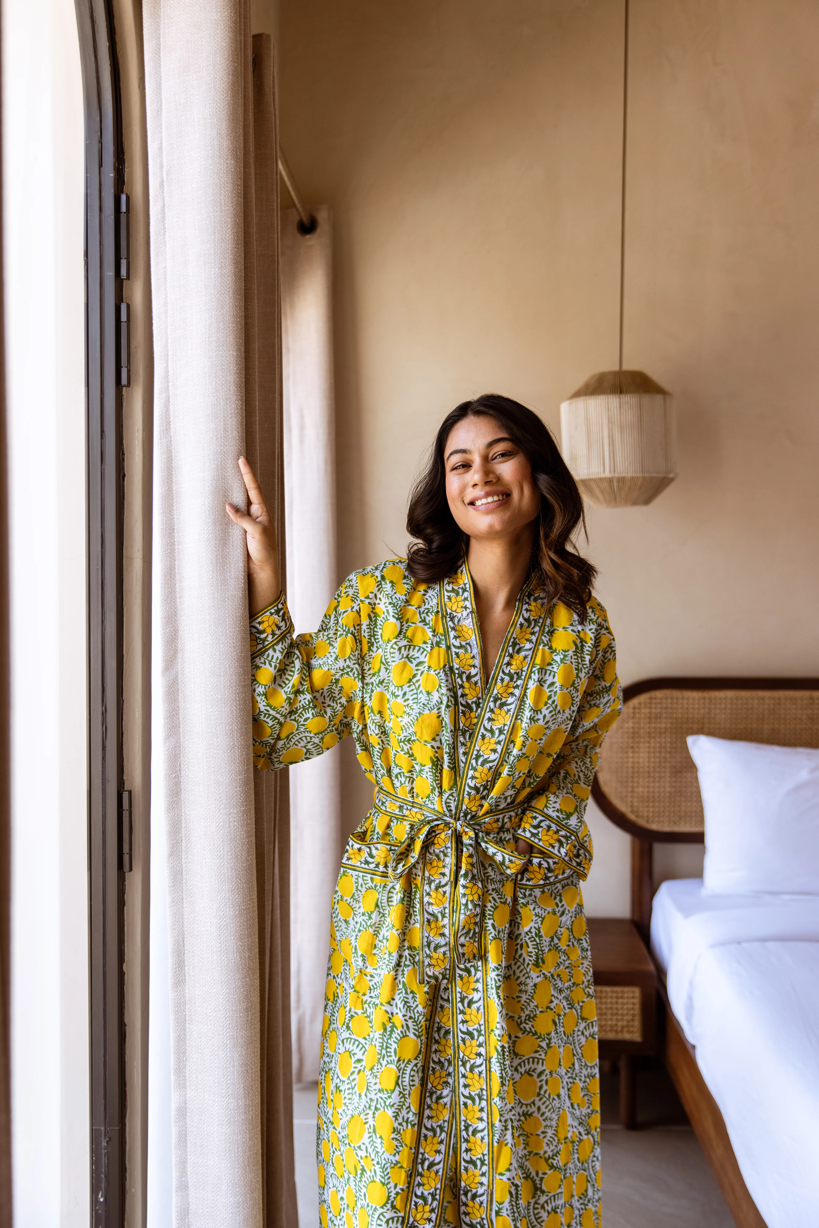 Long Cotton Robe - Lemons - Happy Cabbage London