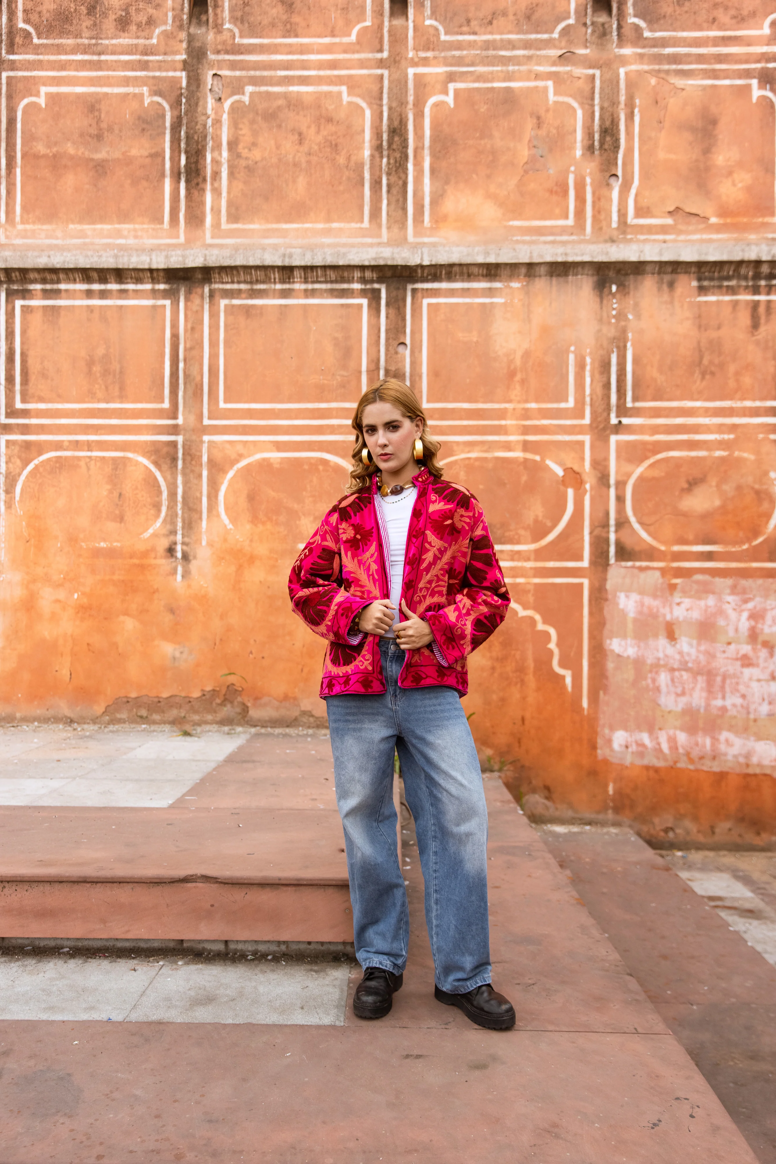 Embroidered Jacket - Hot Pink - Happy Cabbage London