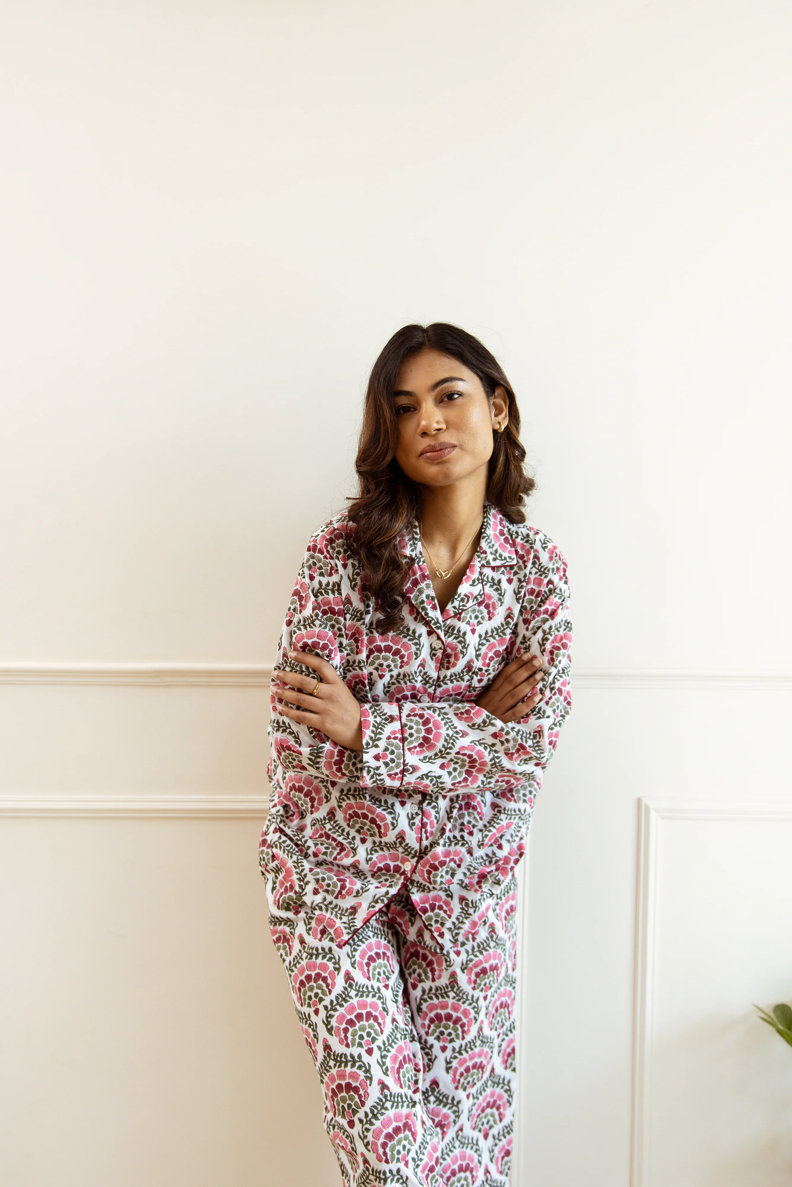Long PJ Set - Pink & Green Fan Print - Happy Cabbage London